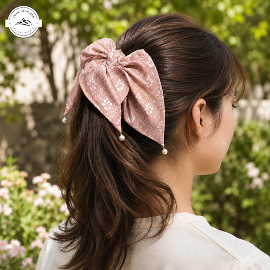Dusty Rose Boho Satin Pearl Hair Tie TN12SPHT