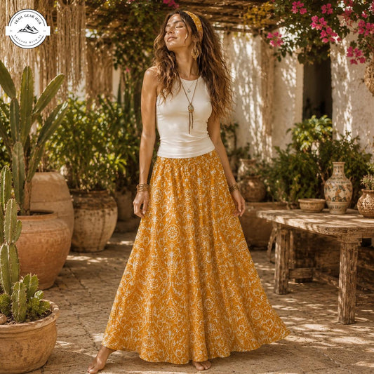 Boho Floral Flowy Beach Women's Maxi Chiffon Skirts With Lining TN06