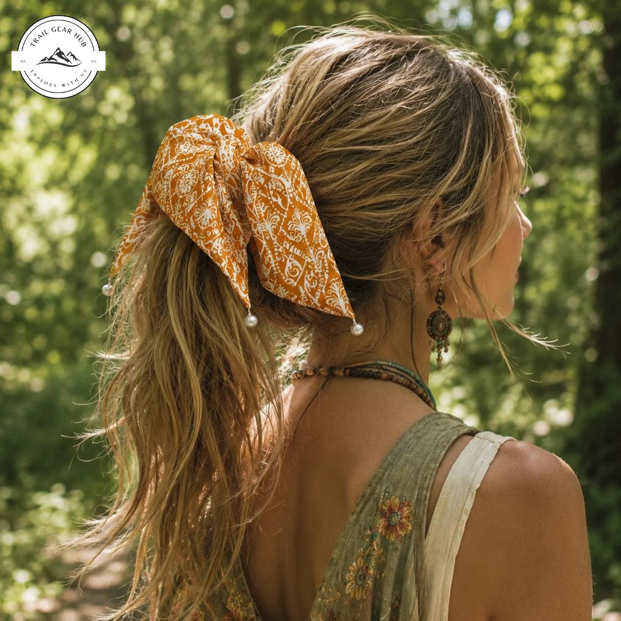 Boho Floral Flowy Beach Satin Pearl Hair Tie TN06SPHT