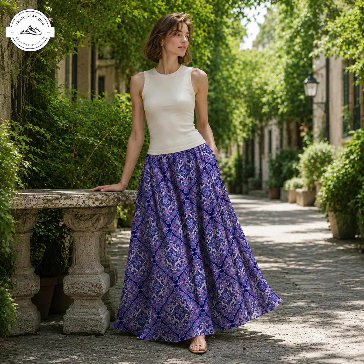 Vibrant Purple Flowy Women's Maxi Chiffon Skirts With Lining TN07