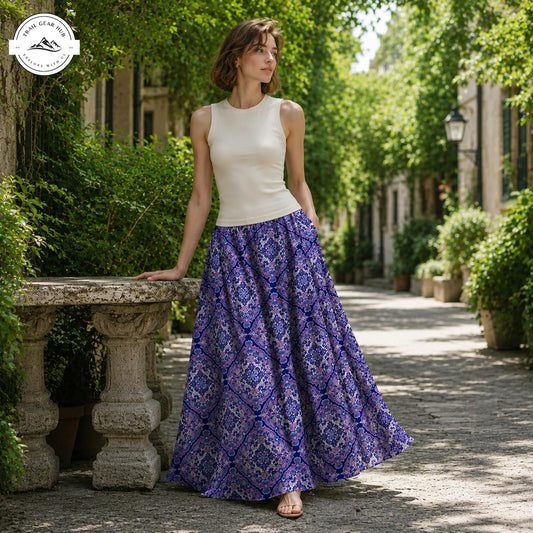 Vibrant Purple Flowy Women's Maxi Chiffon Skirts With Lining TN07