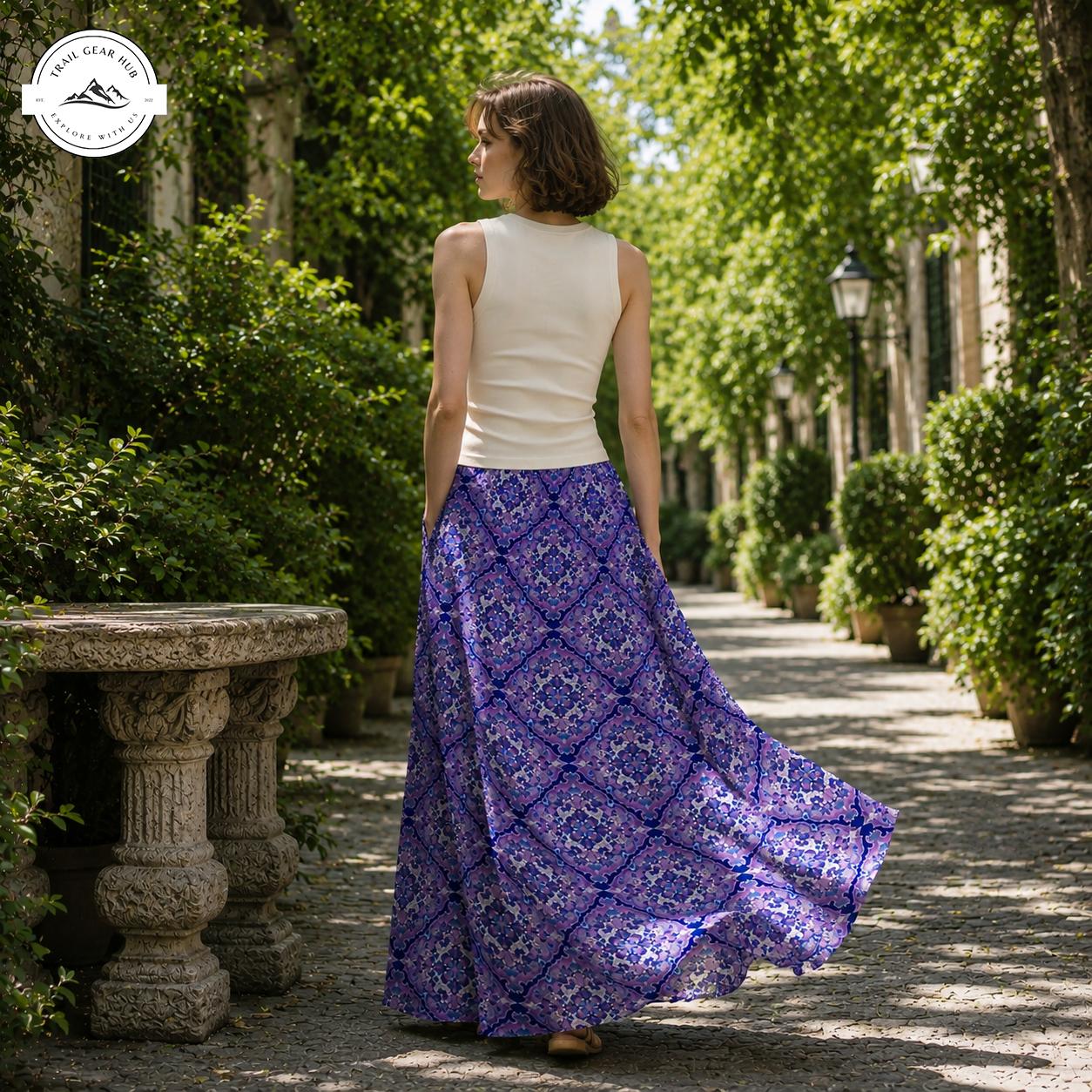 Vibrant Purple Flowy Women's Maxi Chiffon Skirts With Lining TN07