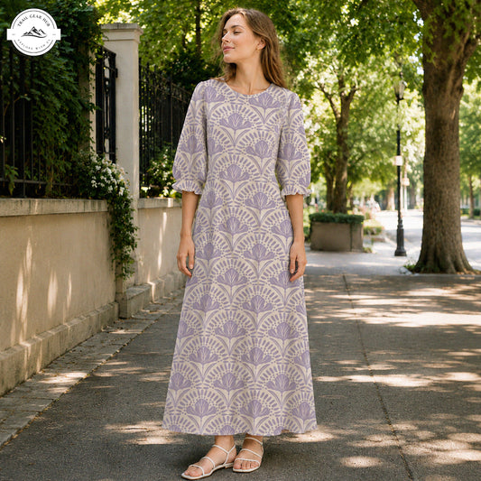Vintage Art Deco Floral Women's Mid Length Sleeve Dress TN01