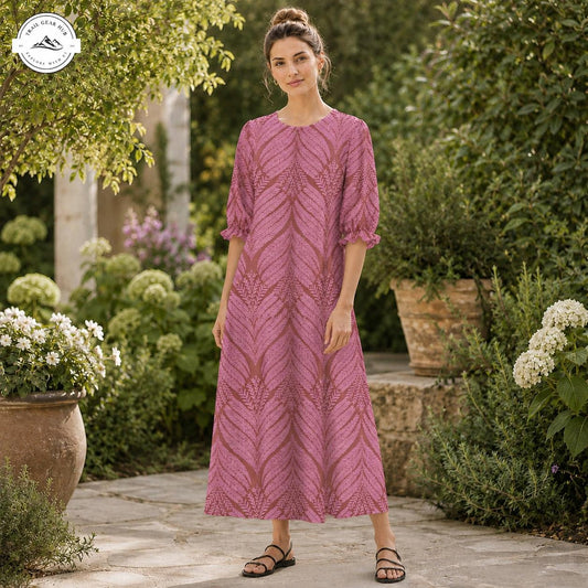 Vintage Botanical Leaf Women's Mid Length Sleeve Dress TN02