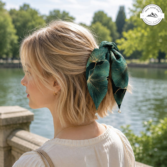 Botanical Fan Print Satin Pearl Hair Tie TN03SPHT