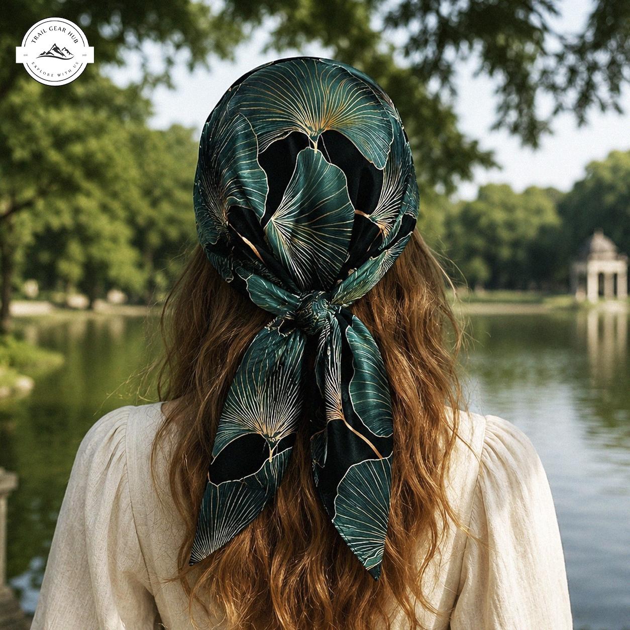Botanical Fan Print Satin Square Scarf TN03SSBD
