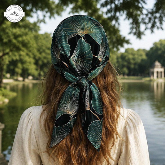 Botanical Fan Print Satin Square Scarf TN03SSBD