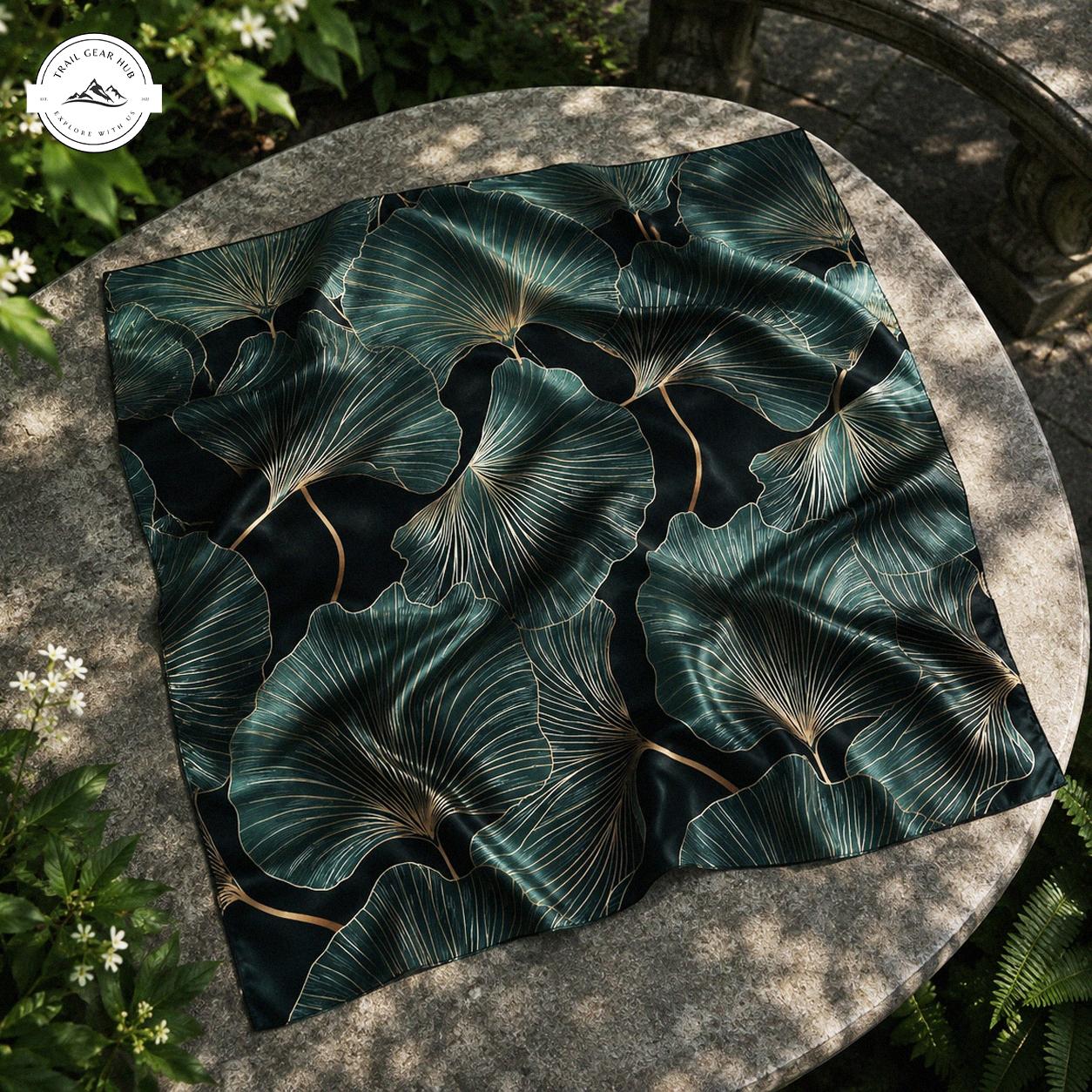 Botanical Fan Print Satin Square Scarf TN03SSBD