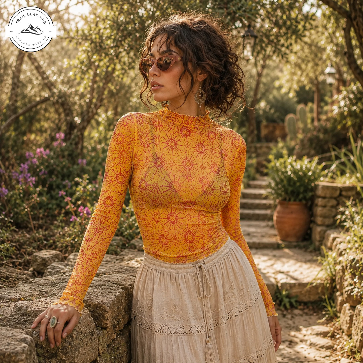Boho Sunburst Floral Women's Mesh T-shirt TN01
