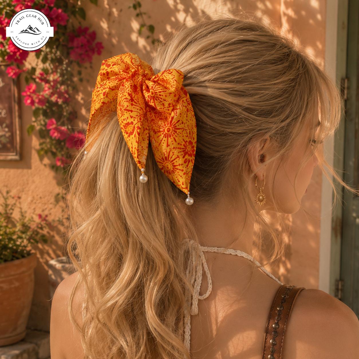 Boho Sunburst Floral Satin Pearl Hair Tie TN01SPHT