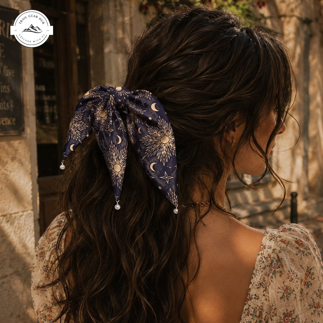Celestial Sun and Moon Satin Pearl Hair Tie TN02SPHT
