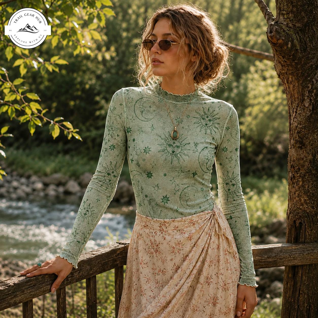 Boho Sage Green Women's Mesh T-shirt TN03