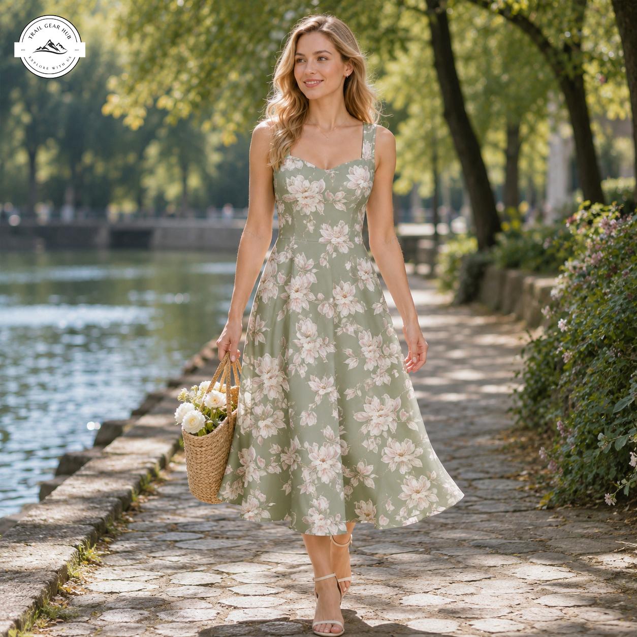 Sage Green Floral Women's Vest Dress TN02