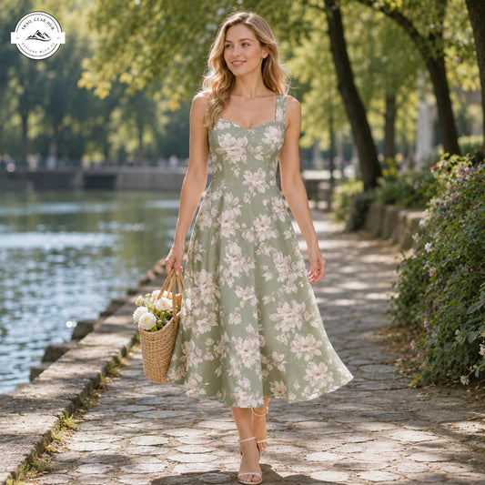 Sage Green Floral Women's Vest Dress TN02
