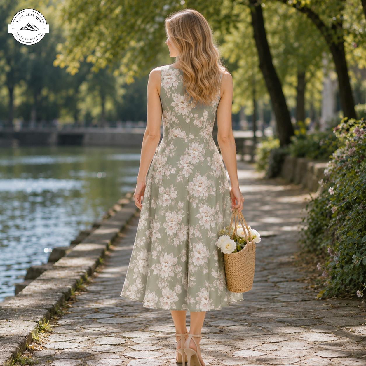 Sage Green Floral Women's Vest Dress TN02