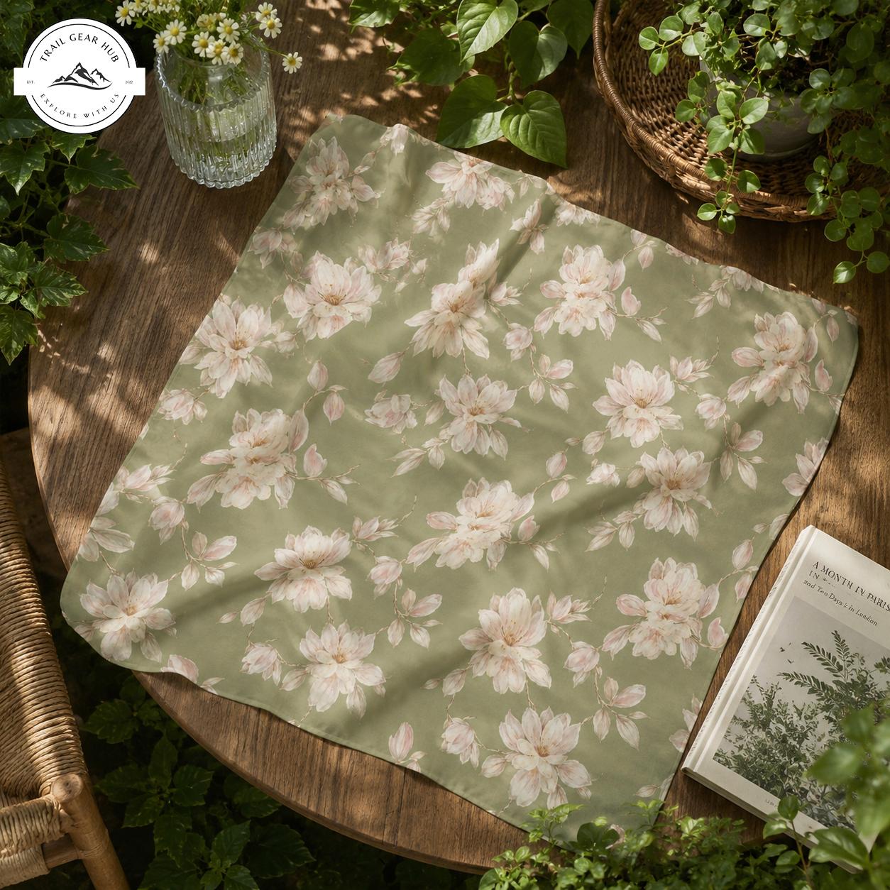 Sage Green Floral Satin Square Scarf TN02SSBD