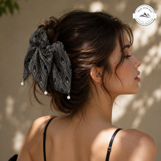 Peacock Pattern Satin Pearl Hair Tie TN03SPHT