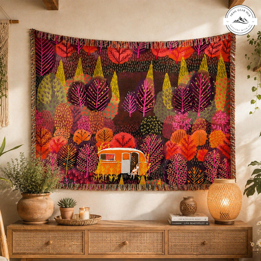 Boho Autumn Forest Woven Throw Blankets TN01