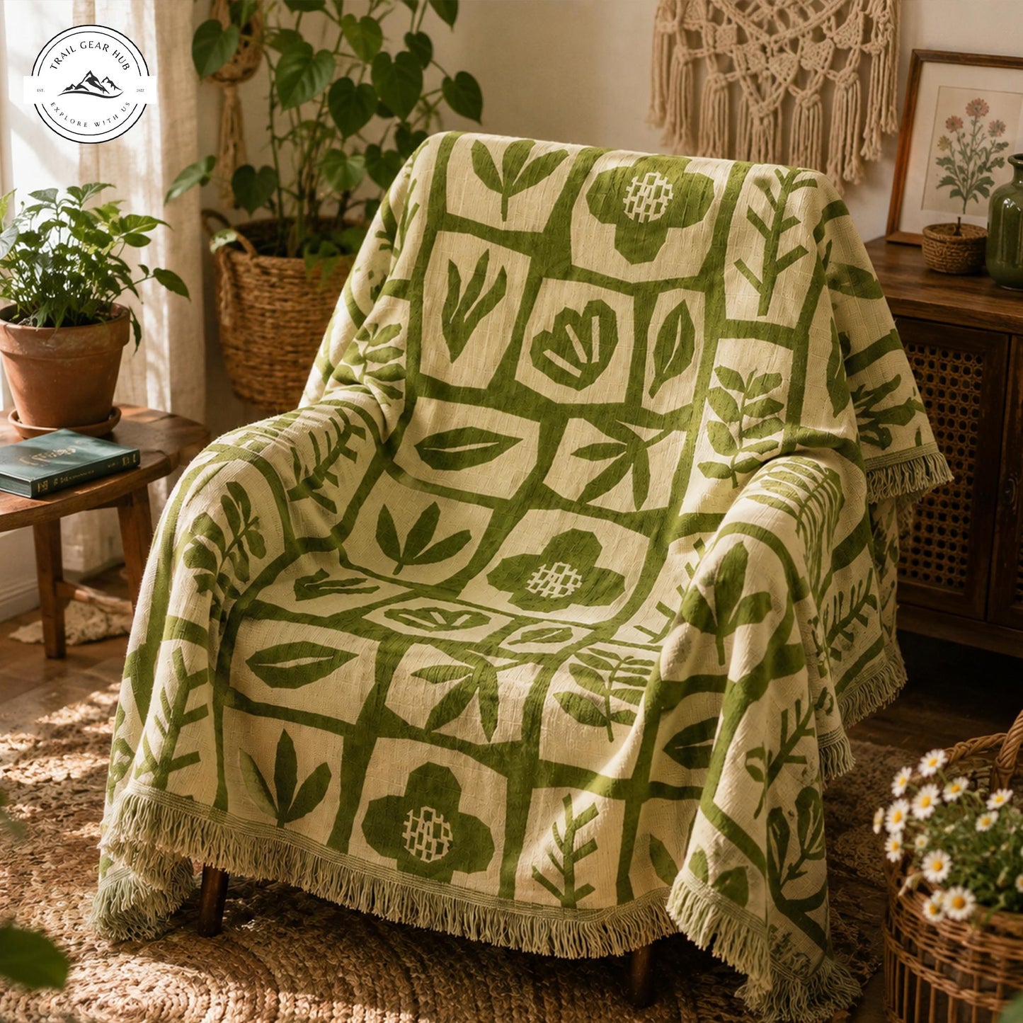 Green Botanical Woven Throw Blankets TN02