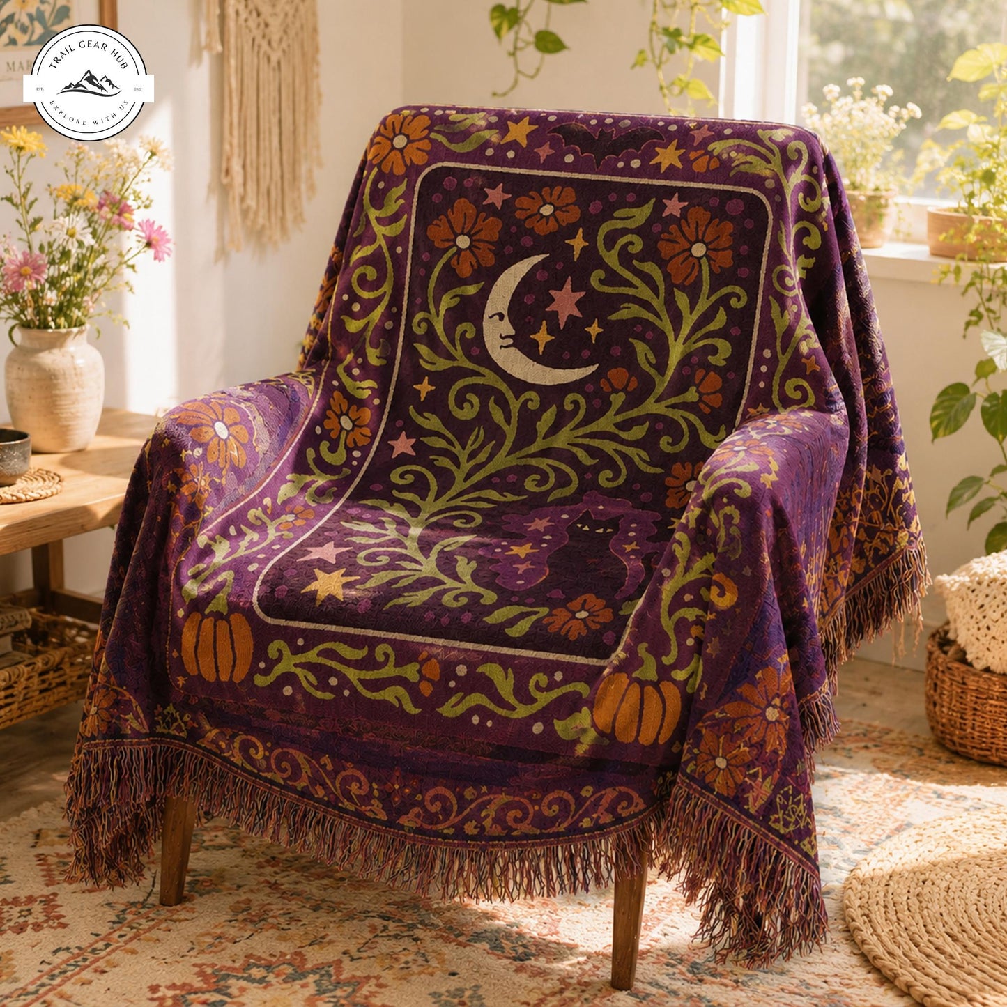 Mystic Moon & Black Cat Woven Throw Blankets TN03