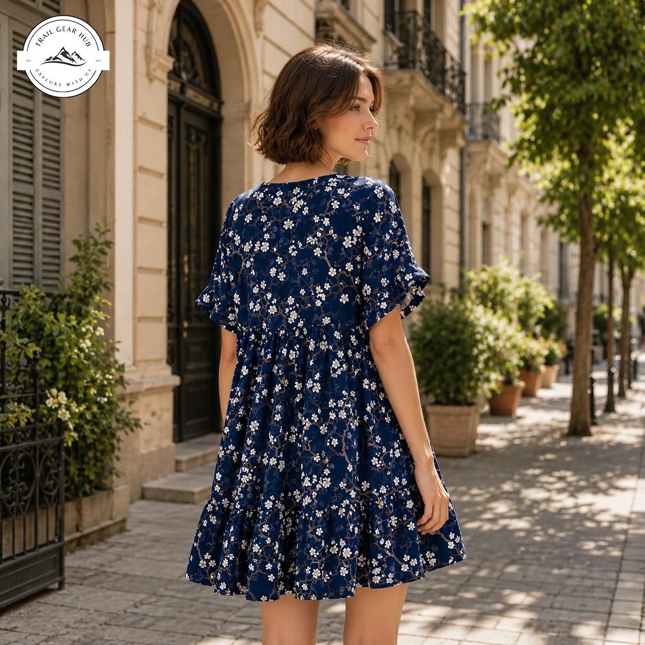 Boho Floral Women’s Flowy V Neck Dress TN06