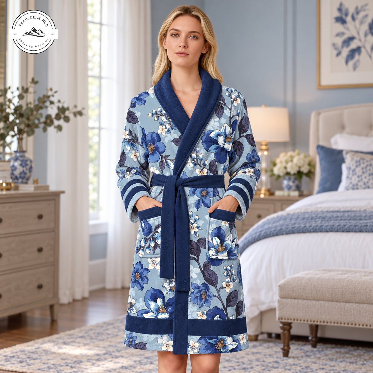 Blue Floral Print Bathrobes TP01