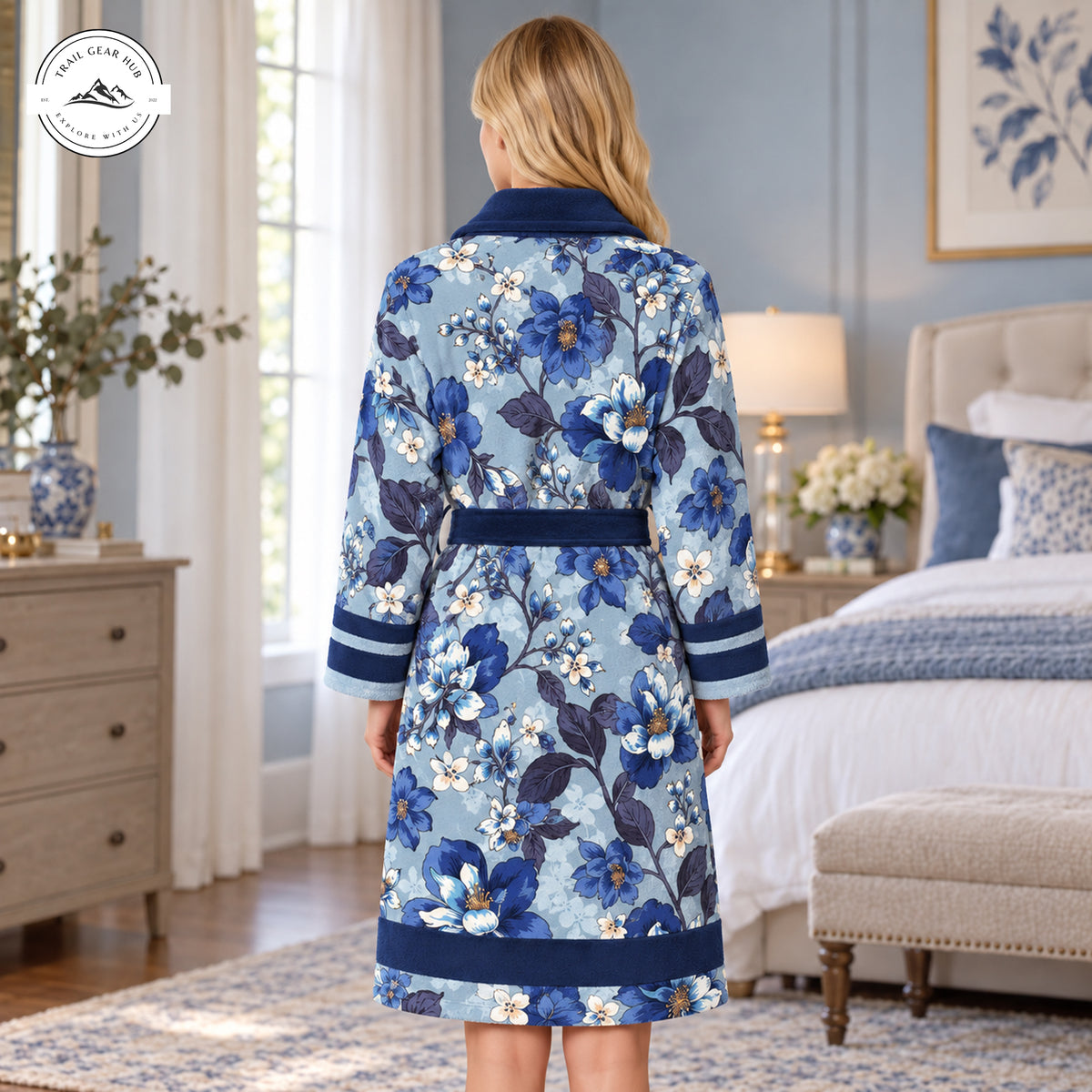 Blue Floral Print Bathrobes TP01
