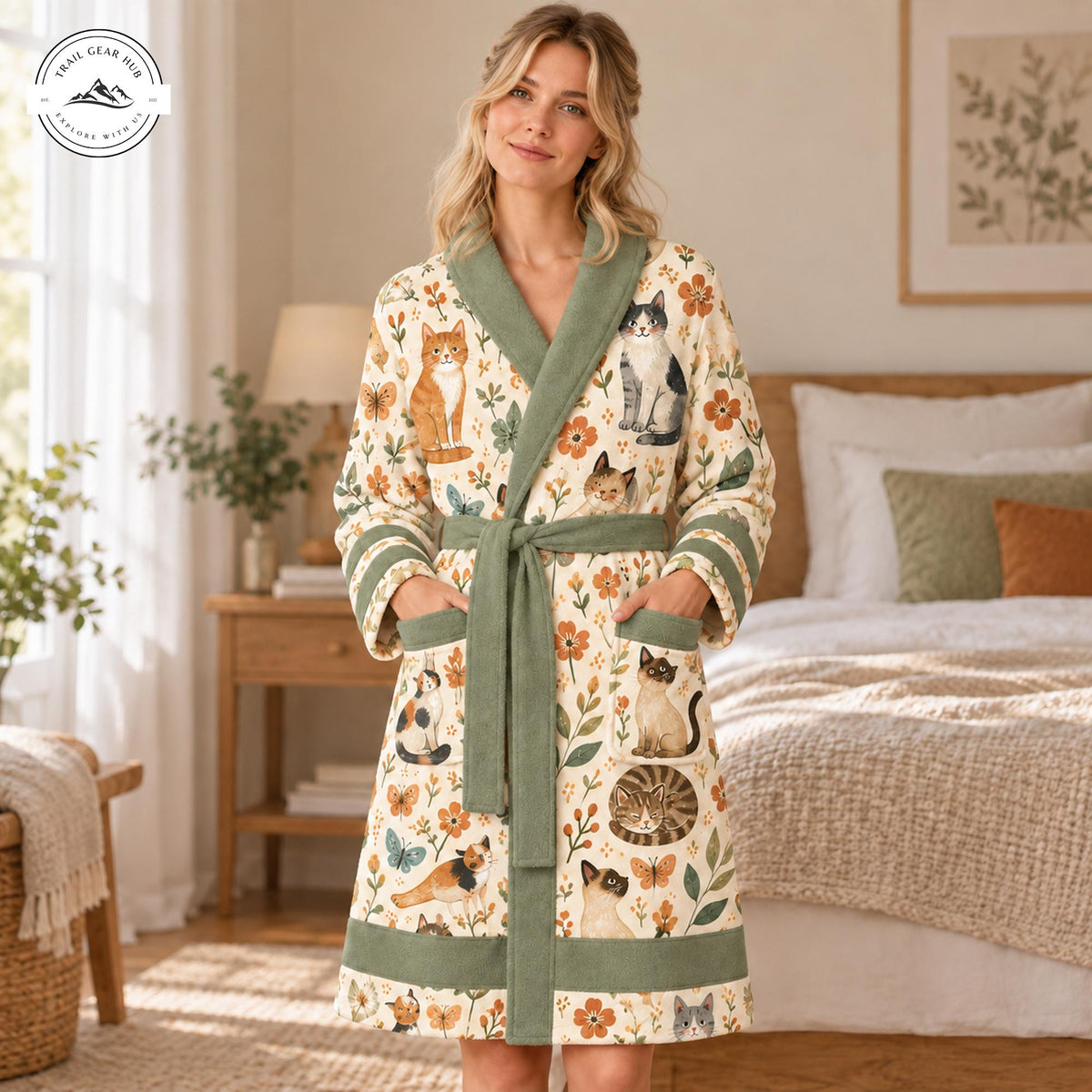 Cute Cat & Botanical Print Bathrobes TP02