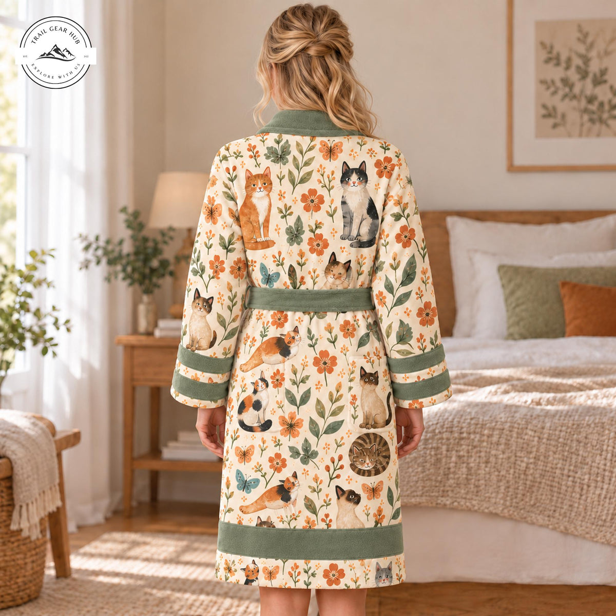 Cute Cat & Botanical Print Bathrobes TP02