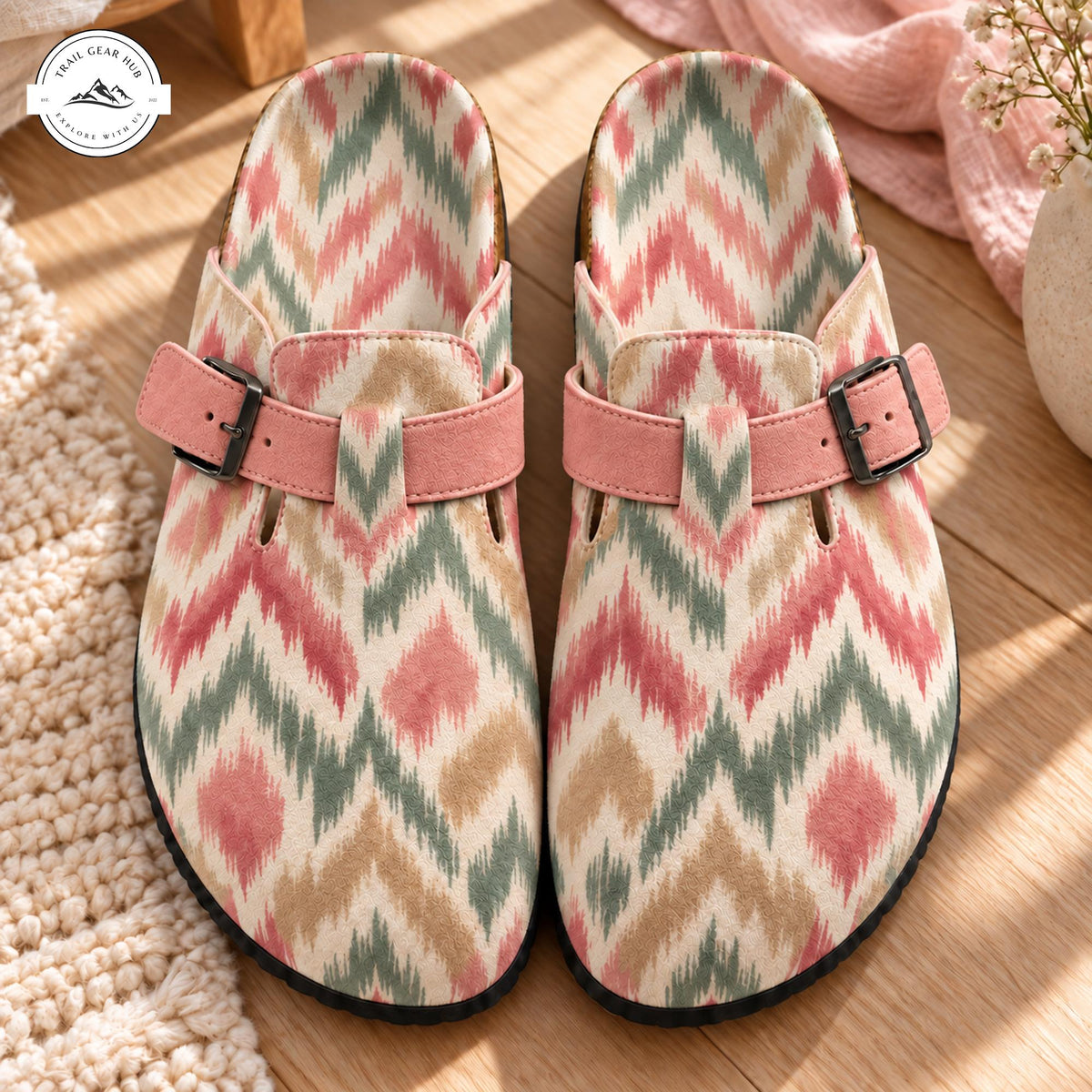 Vintage Chevron Print Suede Mules Slippers TP05