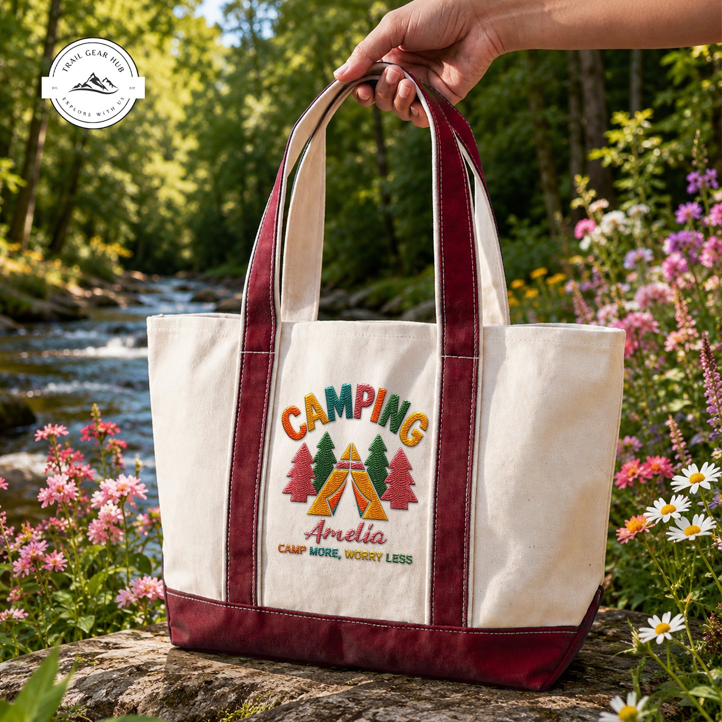 Camping Personalized Embroidered Canvas Tote Bag TP07