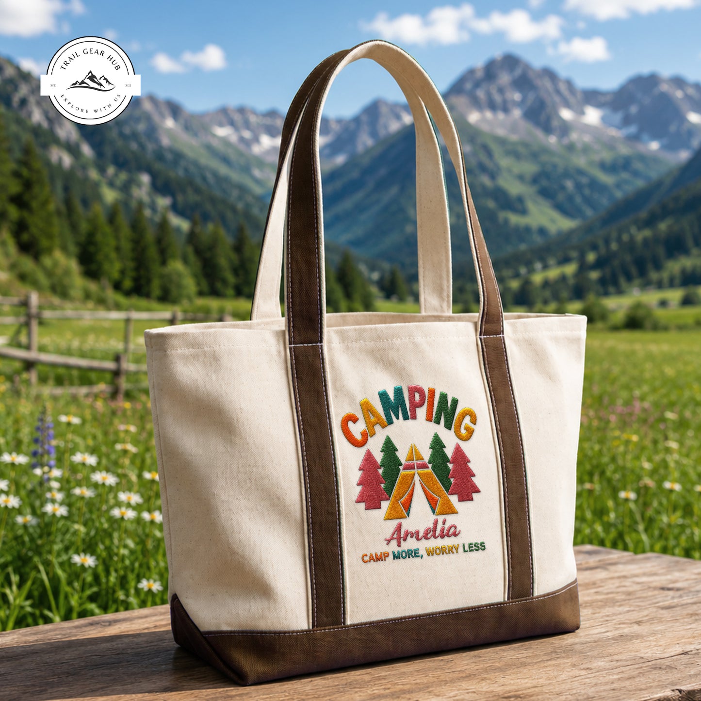 Camping Personalized Embroidered Canvas Tote Bag TP07