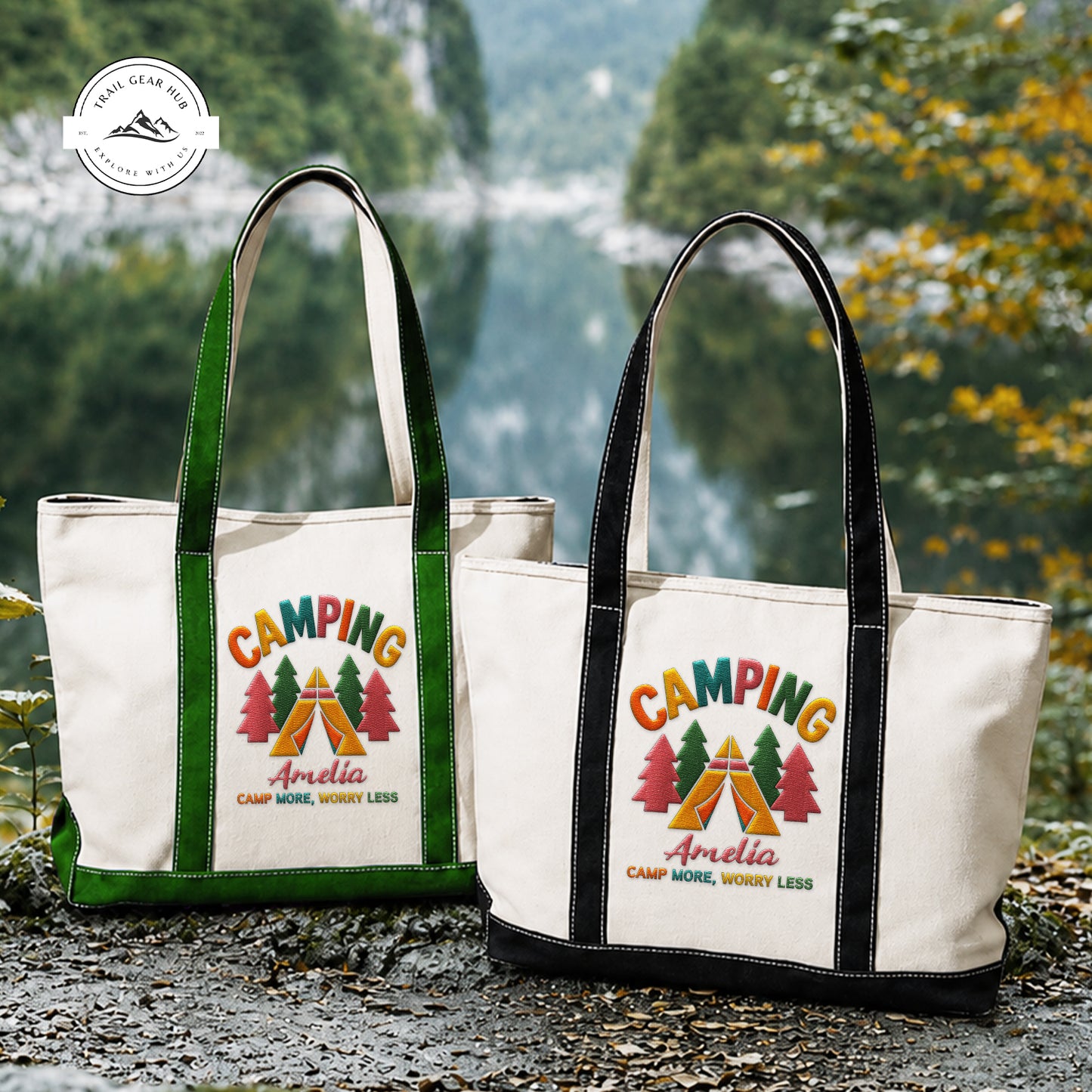 Camping Personalized Embroidered Canvas Tote Bag TP07