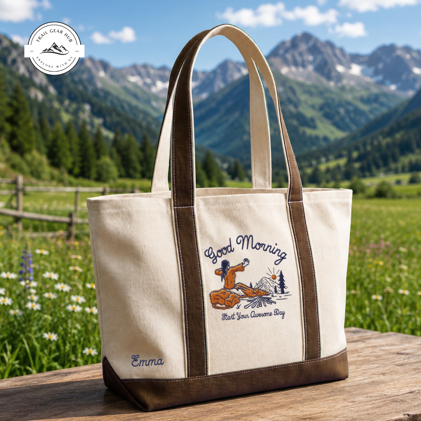 Good Morning Personalized Embroidered Canvas Tote Bag TP08