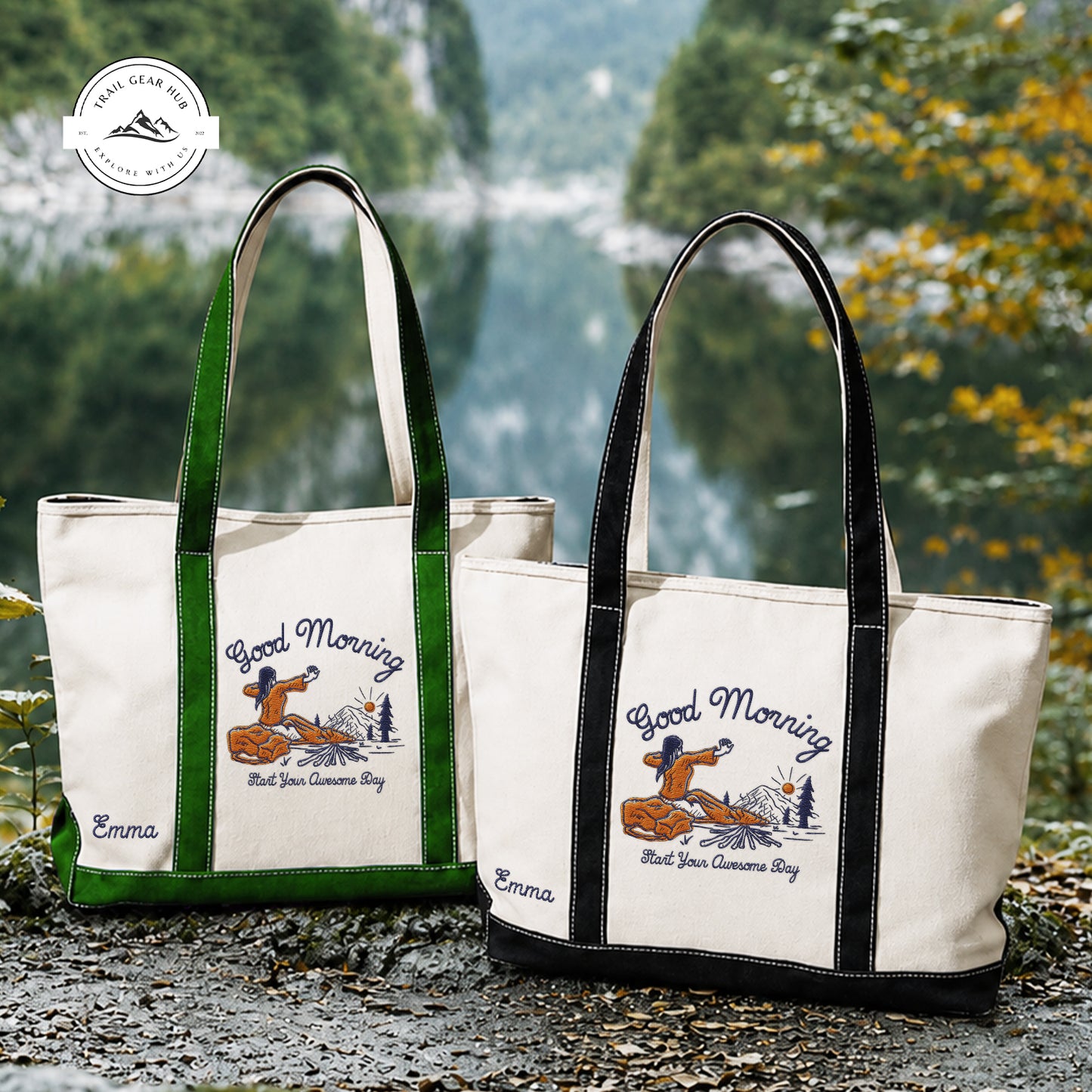 Good Morning Personalized Embroidered Canvas Tote Bag TP08