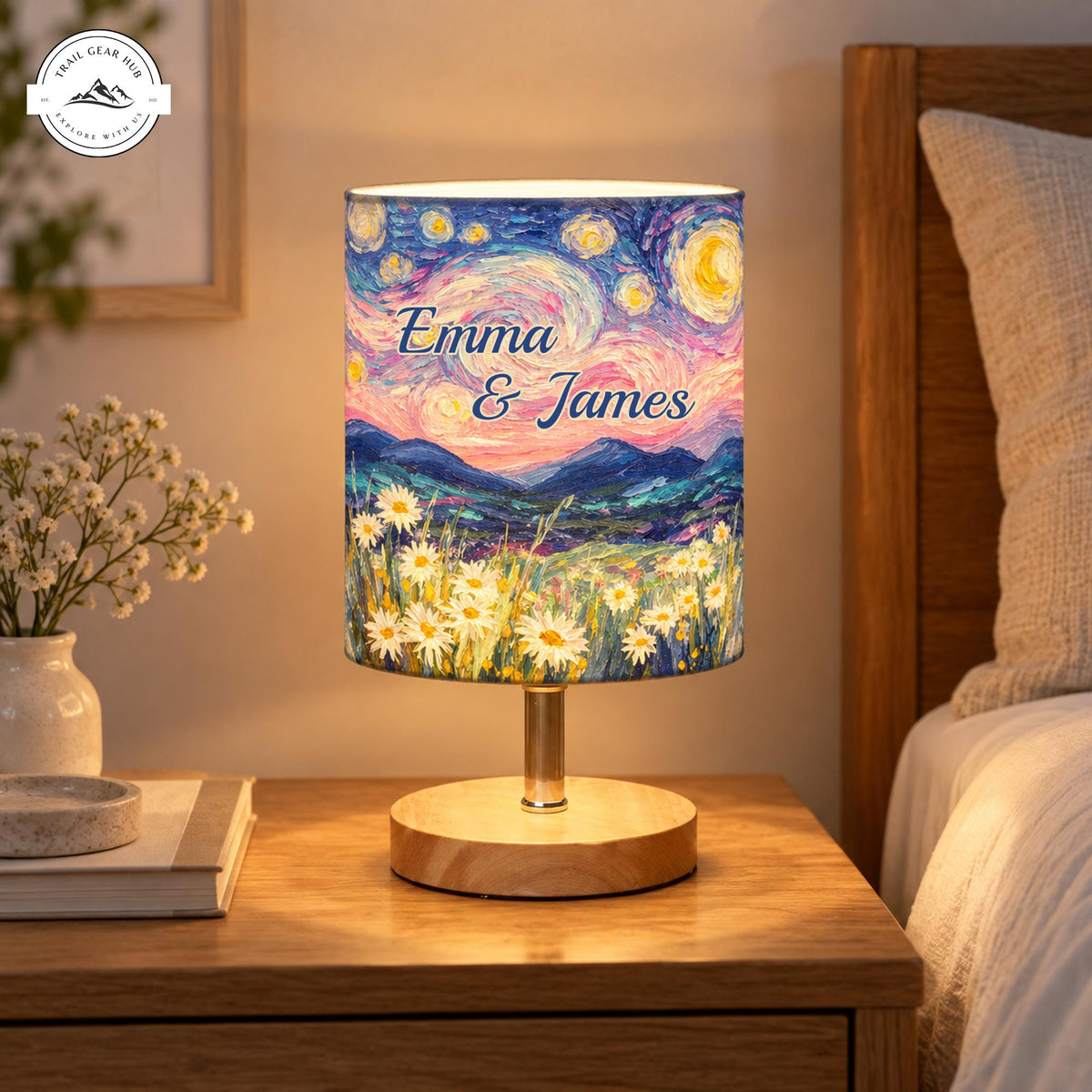 Romantic Starry Night & Flower Field Personalized Fabric Lamp TP01