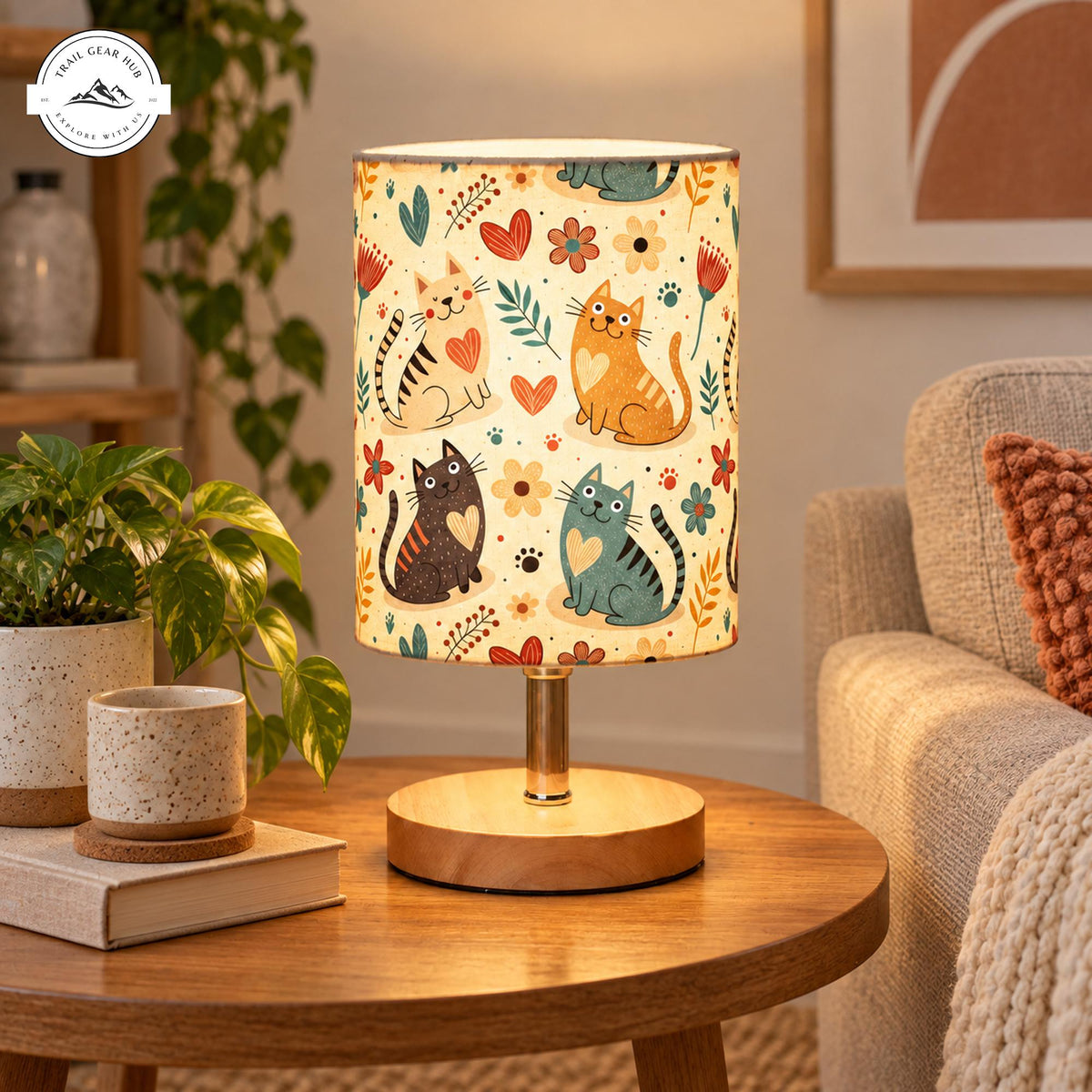 Cozy Cat Pattern Fabric Lamp TP02