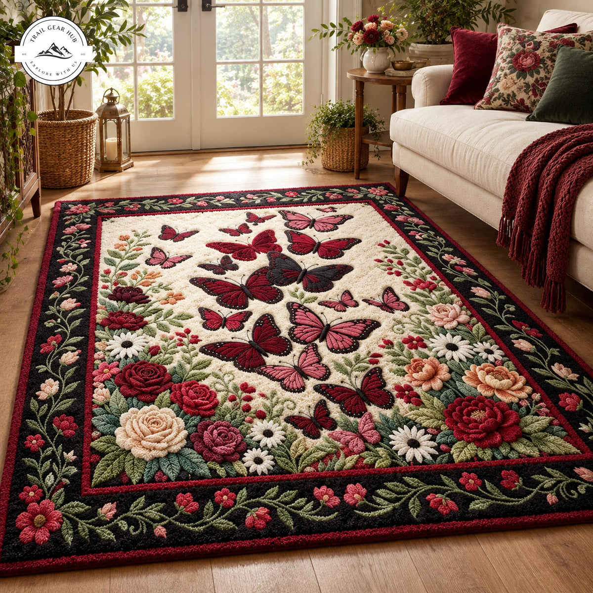 Butterfly Garden Premium Faux Cashmere Area Rug TP11
