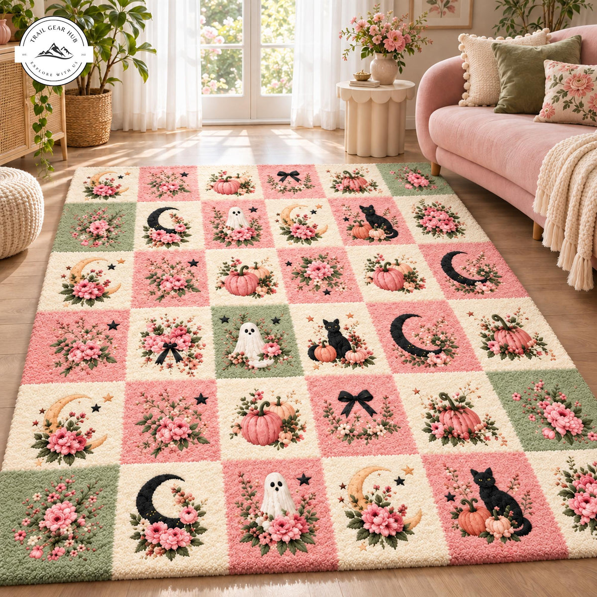 Pastel Spooky Season Premium Faux Cashmere Area Rug TP12