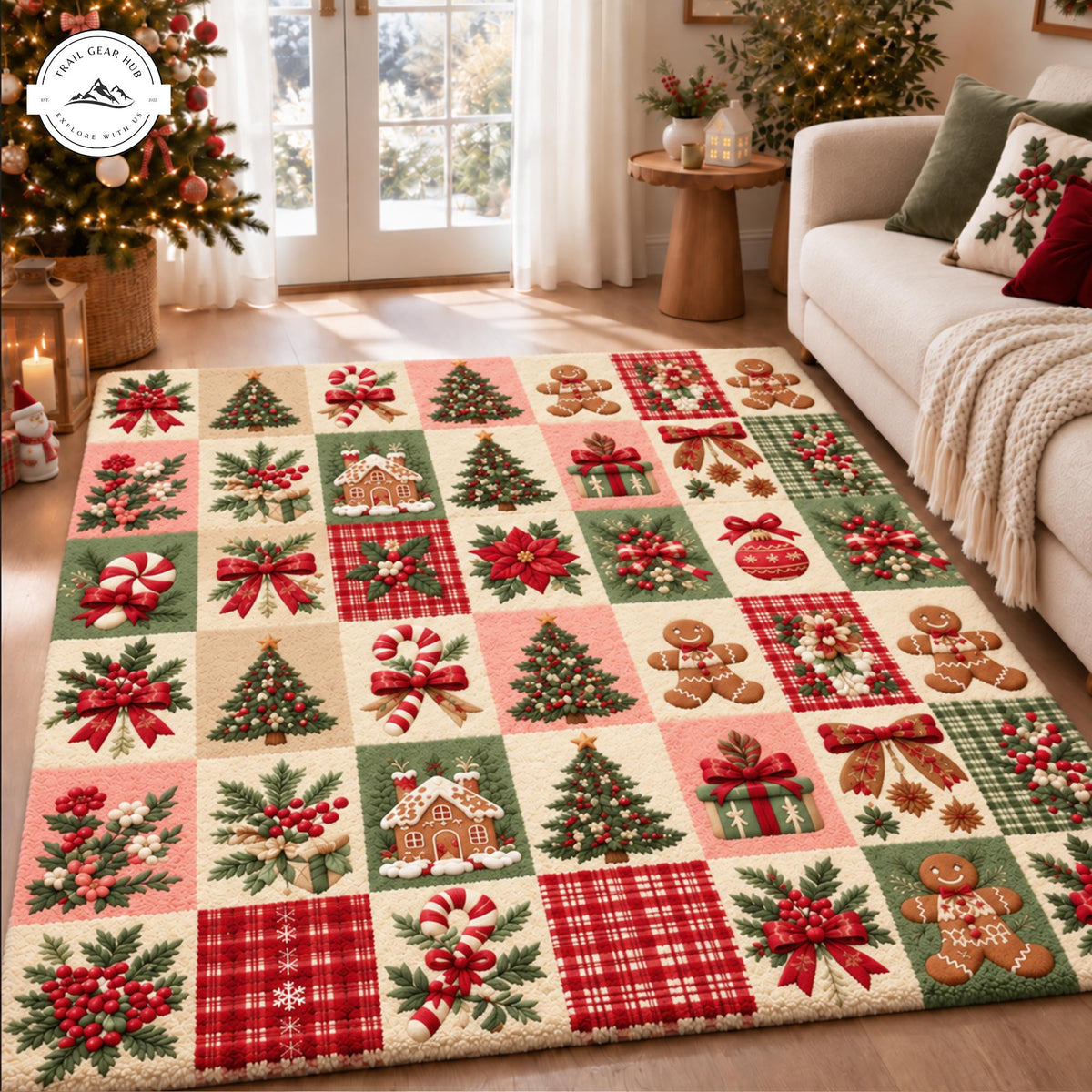 Vintage Christmas Patchwork Premium Faux Cashmere Area Rug TP14