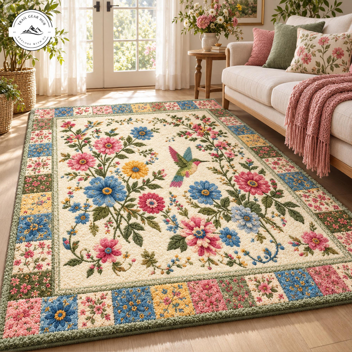 Vintage Floral Patchwork Premium Faux Cashmere Area Rug TP15