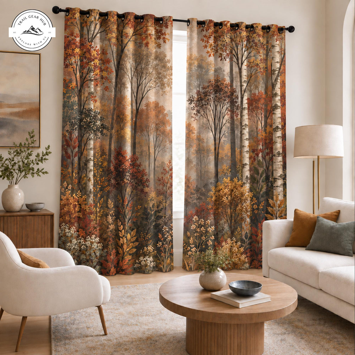 Vintage Autumn Birch Forest  Grommet Curtains TP20