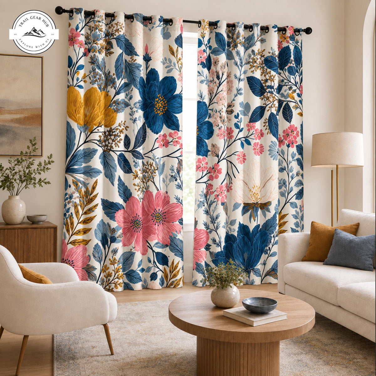 Large Floral Pattern  Grommet Curtains TP22