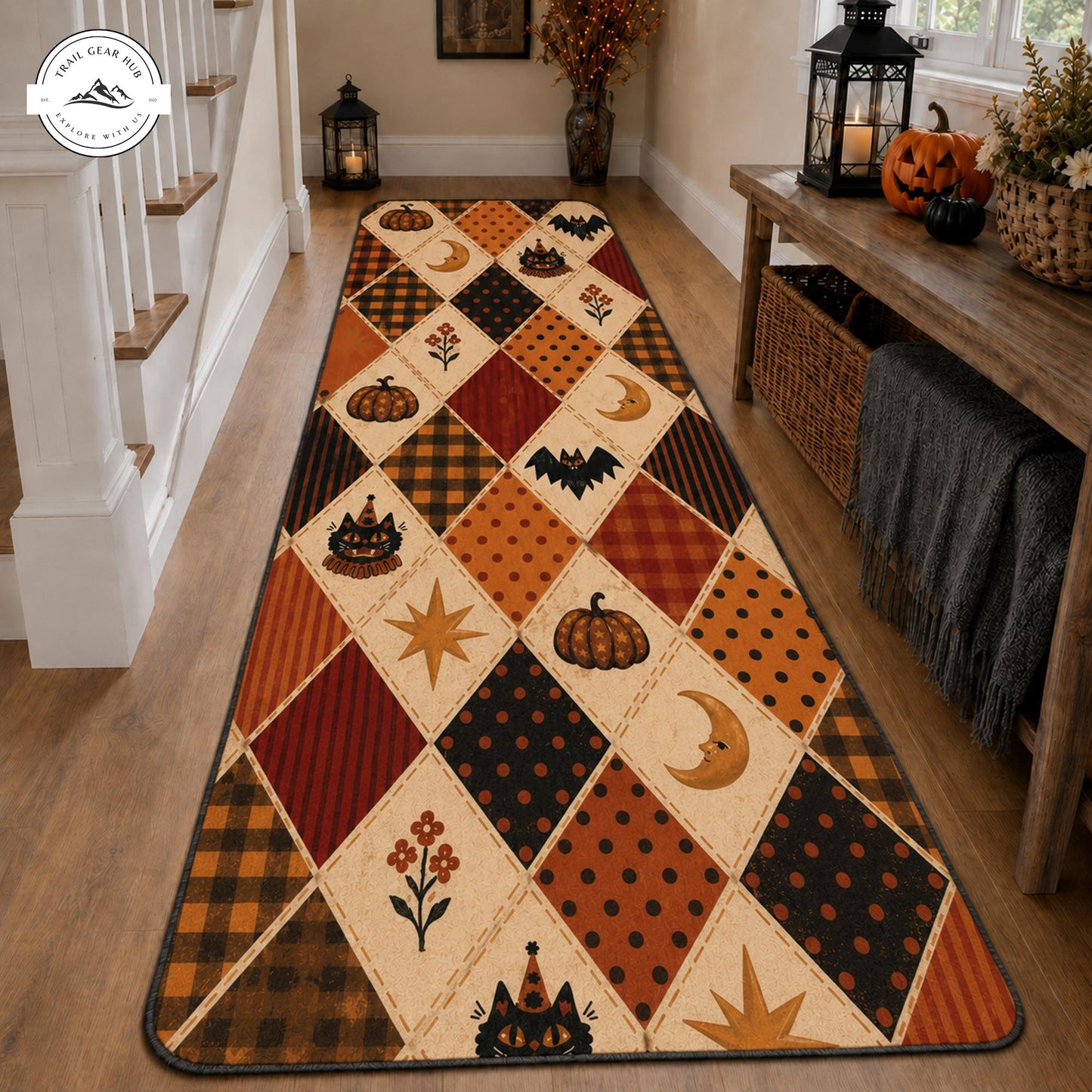 Patchwork Pumpkin & Black Cat Runner Carpet TP1