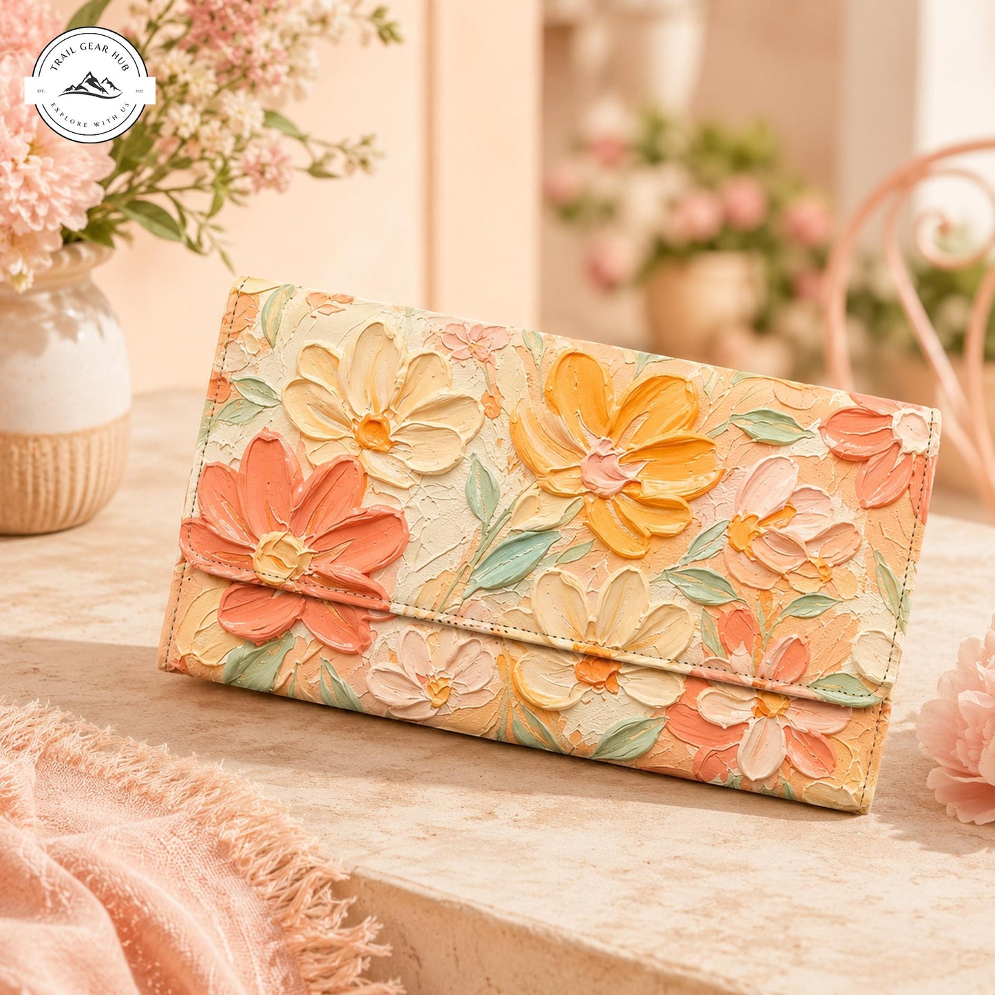 Floral Oil Painting Long Folding Wallet TP09