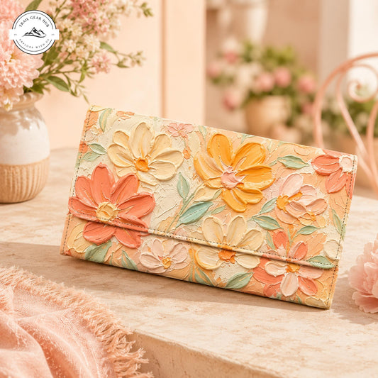 Floral Oil Painting Long Folding Wallet TP09
