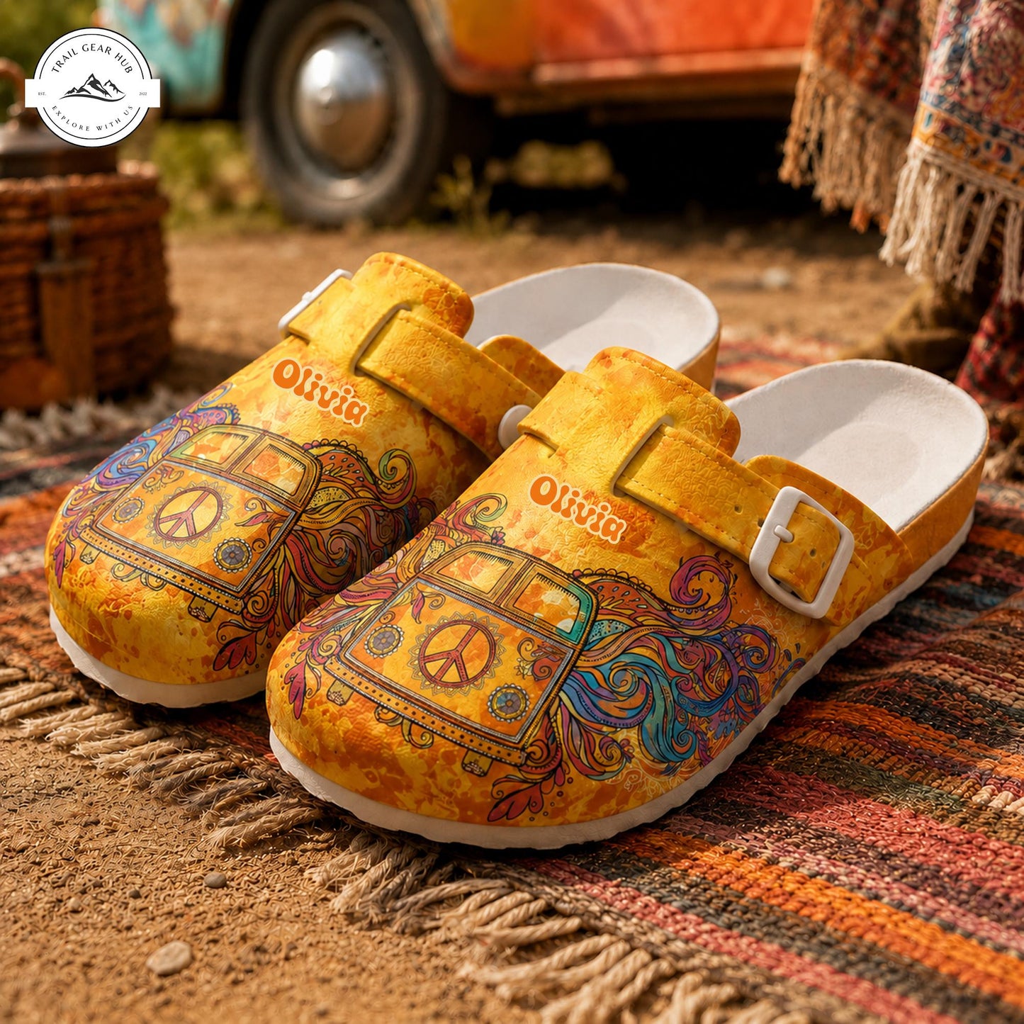 Hippie Peace Bus Personalized Nurse Clogs TP04