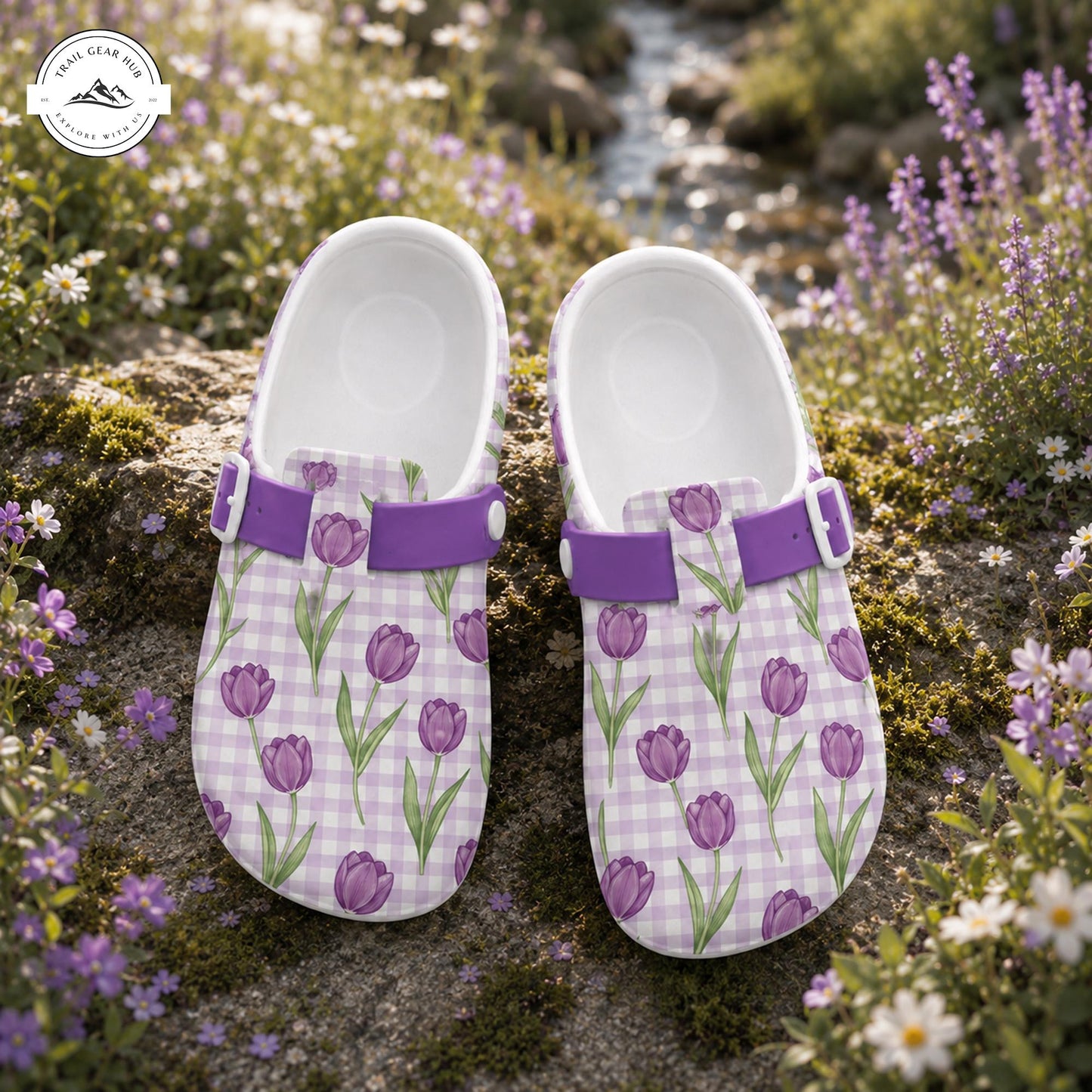 Purple Tulip Gingham Nurse Clogs TP14