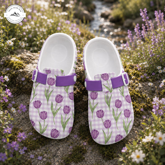 Purple Tulip Gingham Nurse Clogs TP14