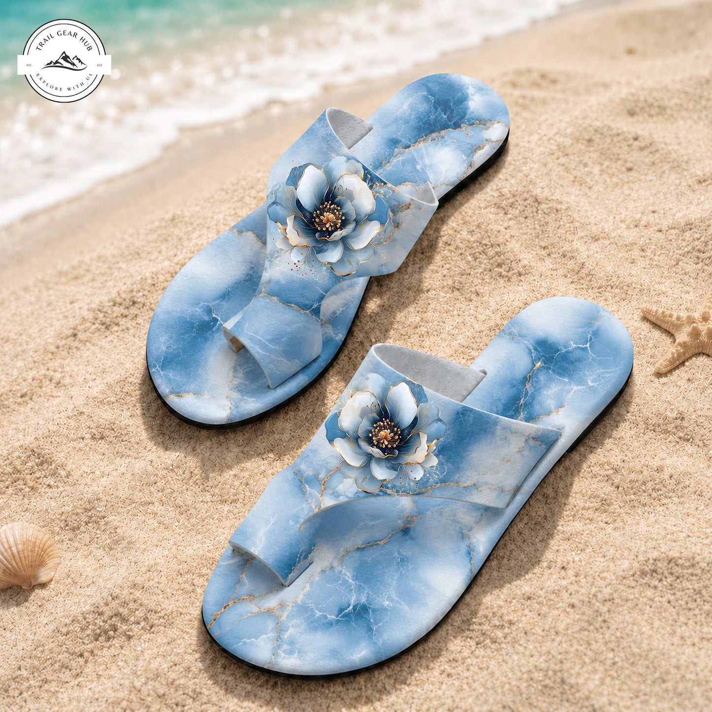 Blue Floral Open Toe Sandals TP11